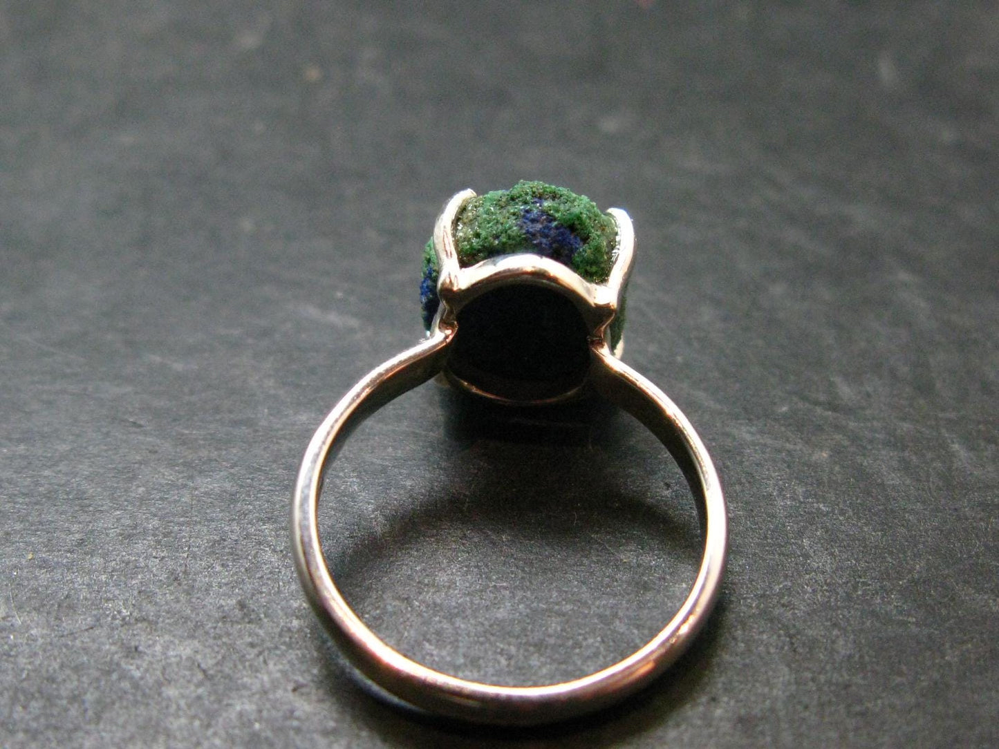 Natural Raw Deep Blue Azurite with Green Malachite Silver Ring From Mexico - Size 8 - 3.32 Grams