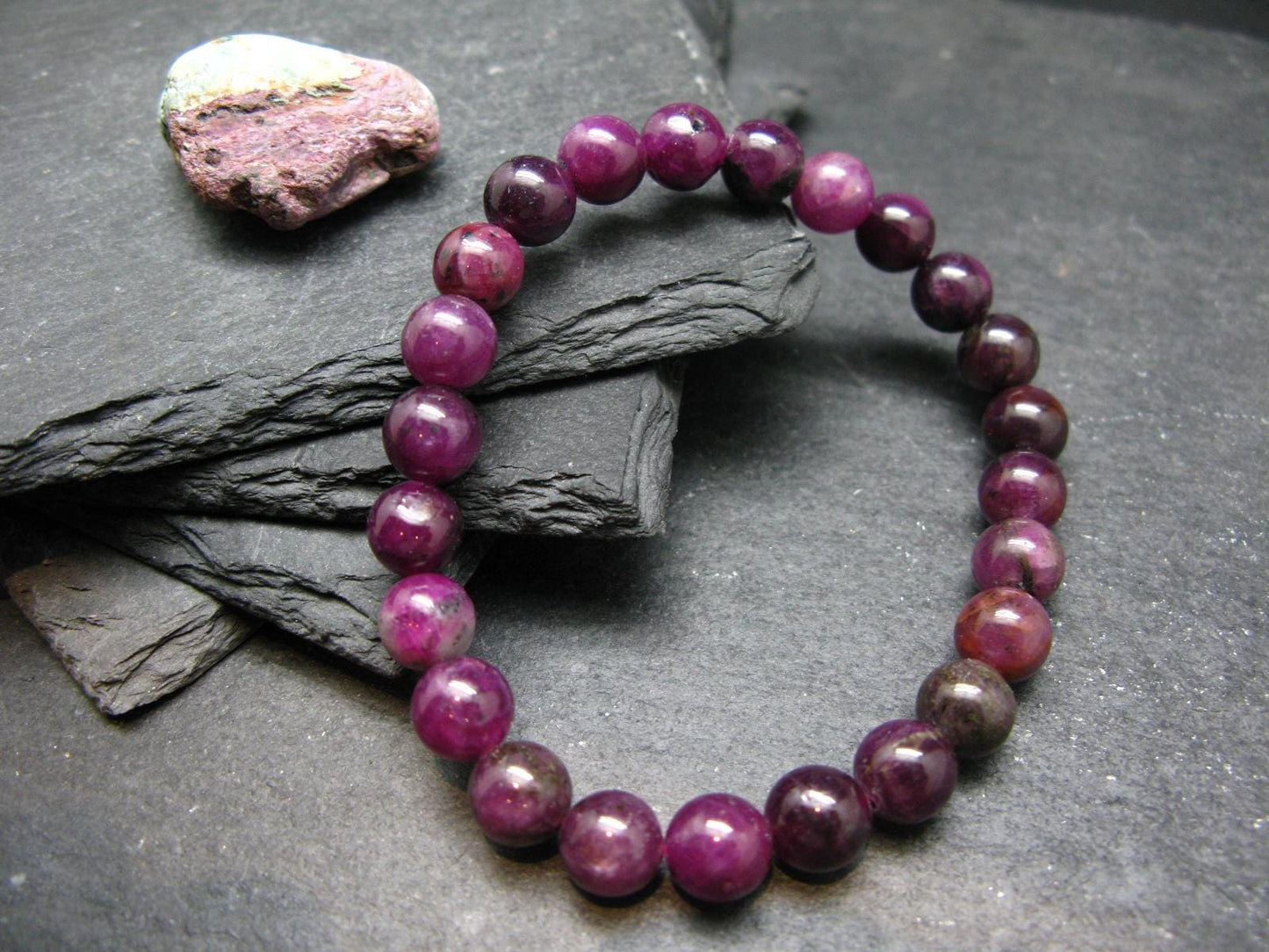 Ruby Genuine Bracelet ~ 7 Inches ~ 8mm Round Beads