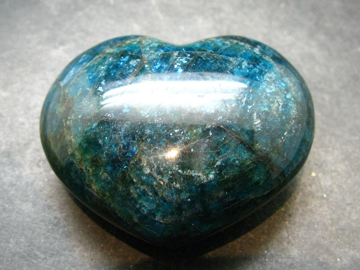 Neon Blue Apatite Tumbled Heart from Madagascar - 109.08 Grams - 1.8"