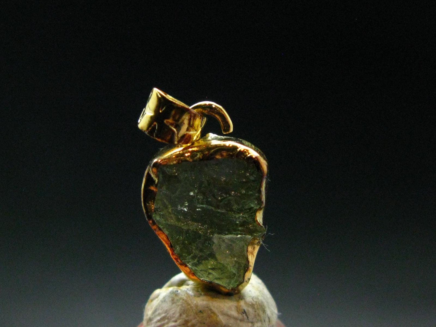 Moldavite Tektite Gold Plated Silver Pendant from Czech Republic - 0.8" - 0.97 Grams