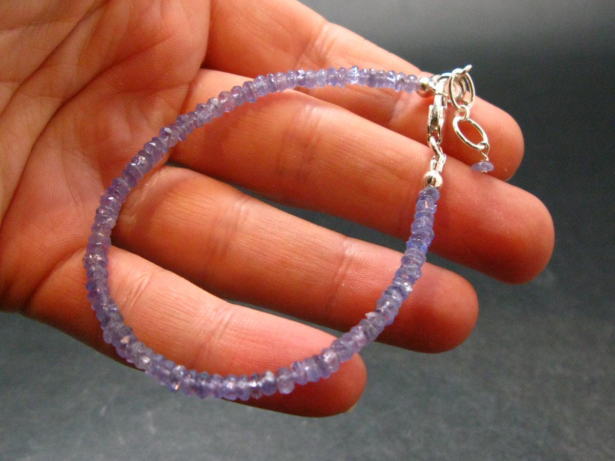 Facetted Tanzanite Zoisite Bead Silver Bracelet from Tanzania - Size Adjustable - 4.52 Grams