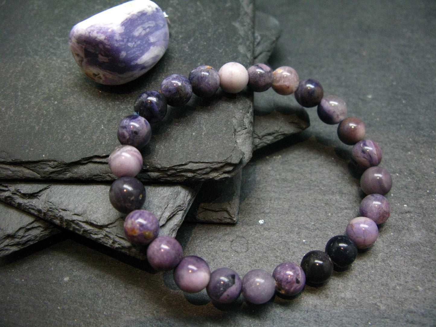 Tiffany Stone Violet Opal Genuine Bracelet ~ 7 Inches ~ 8mm Round Beads