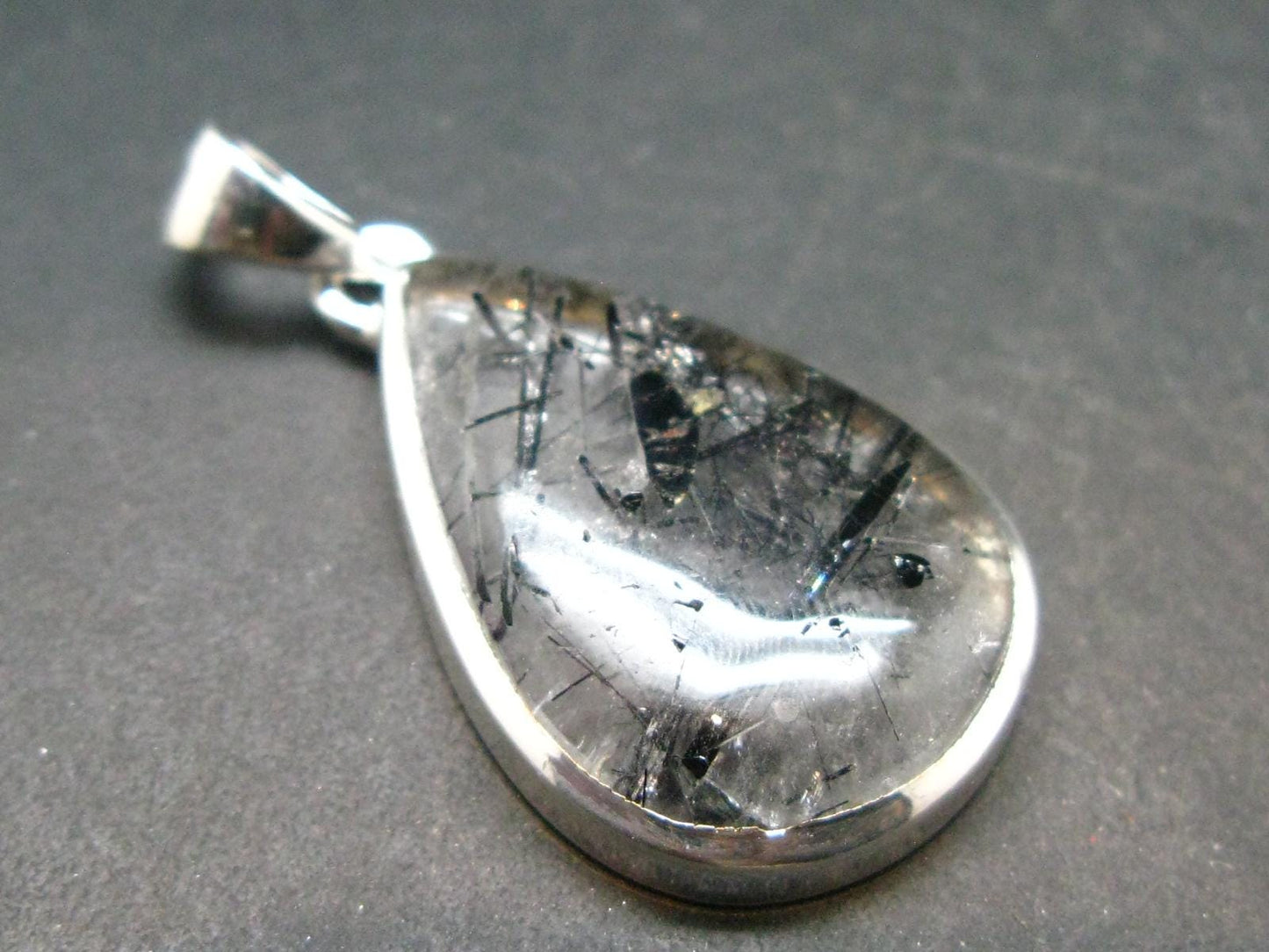 Large Tourmalinated Quartz Crystal Silver Pendant From Brazil - 1.4" - 5.83 Grams