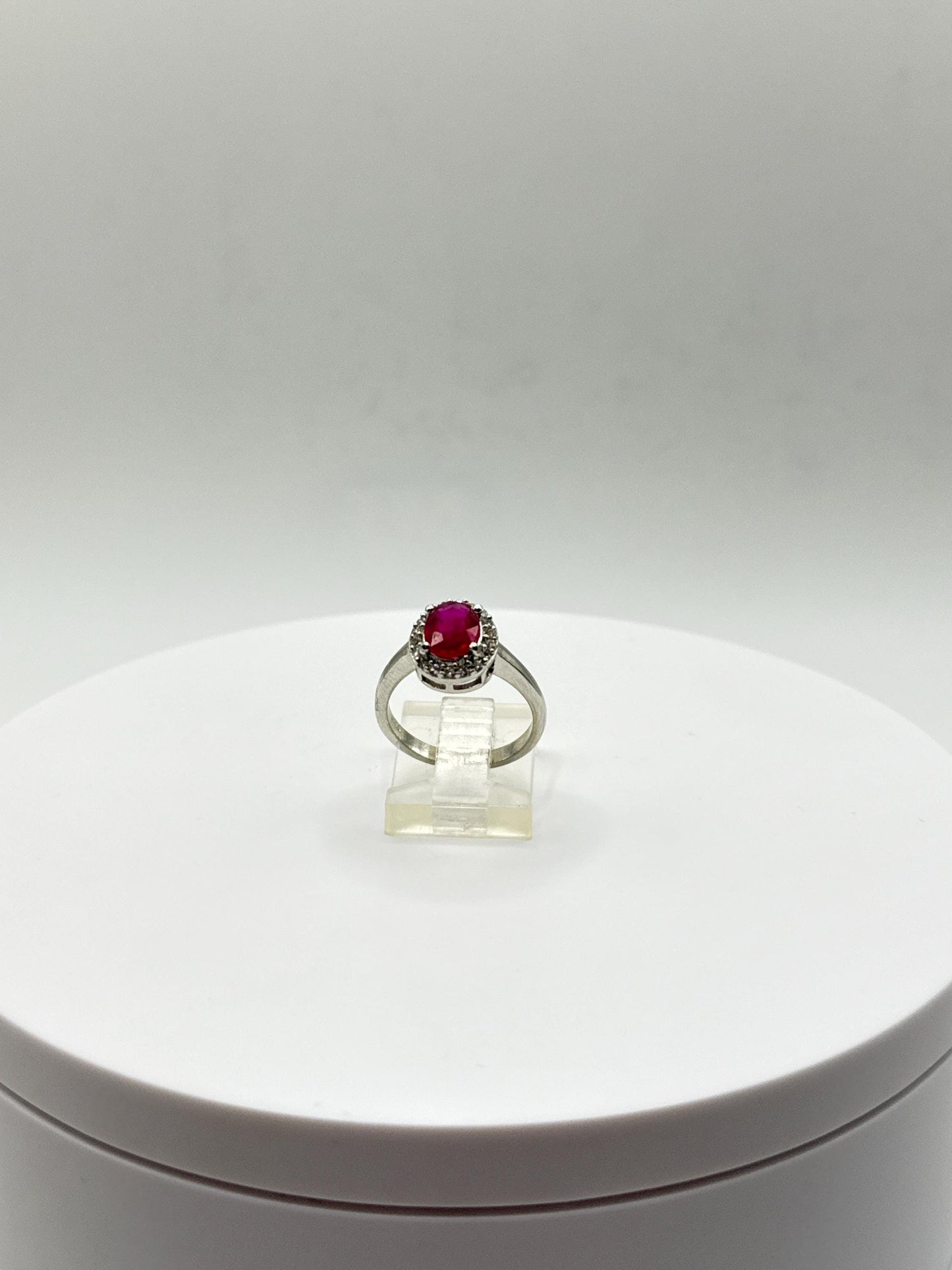 Ruby Halo Ring | Natural Ruby in Sterling Silver | July Birthstone Jewelry - Size 5.5