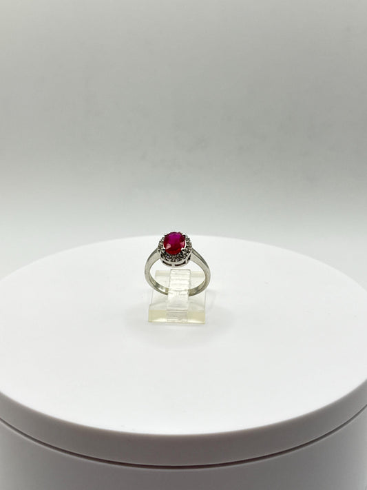 Ruby Halo Ring | Natural Ruby in Sterling Silver | July Birthstone Jewelry - Size 5.5