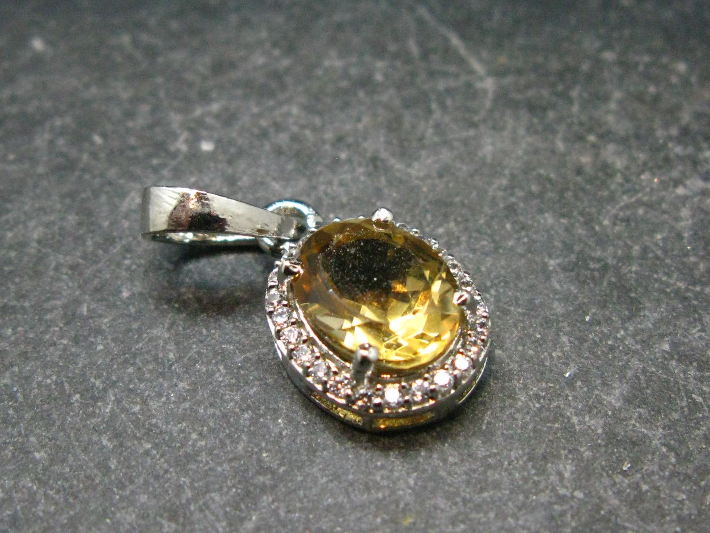 Stone of Success!! Genuine Intense Yellow Citrine Gem Sterling Silver Faceted Pendant From Brazil - 0.9" - 2.21 Grams