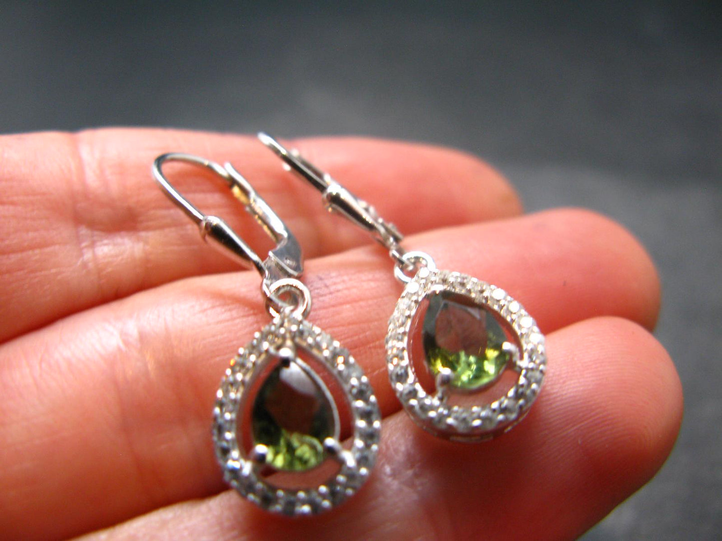 Moldavite Tektite Silver Earrings from Czech Republic - 2.94 Grams