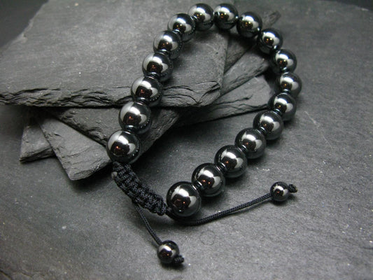 Hematite Genuine Bracelet ~ 7 Inches ~ 10mm Round Beads - w/ Drawstring