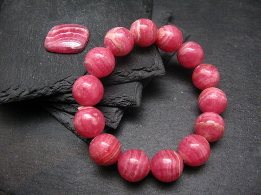 Rhodochrosite Genuine Bracelet ~ 7 Inches ~ 15mm Round Beads