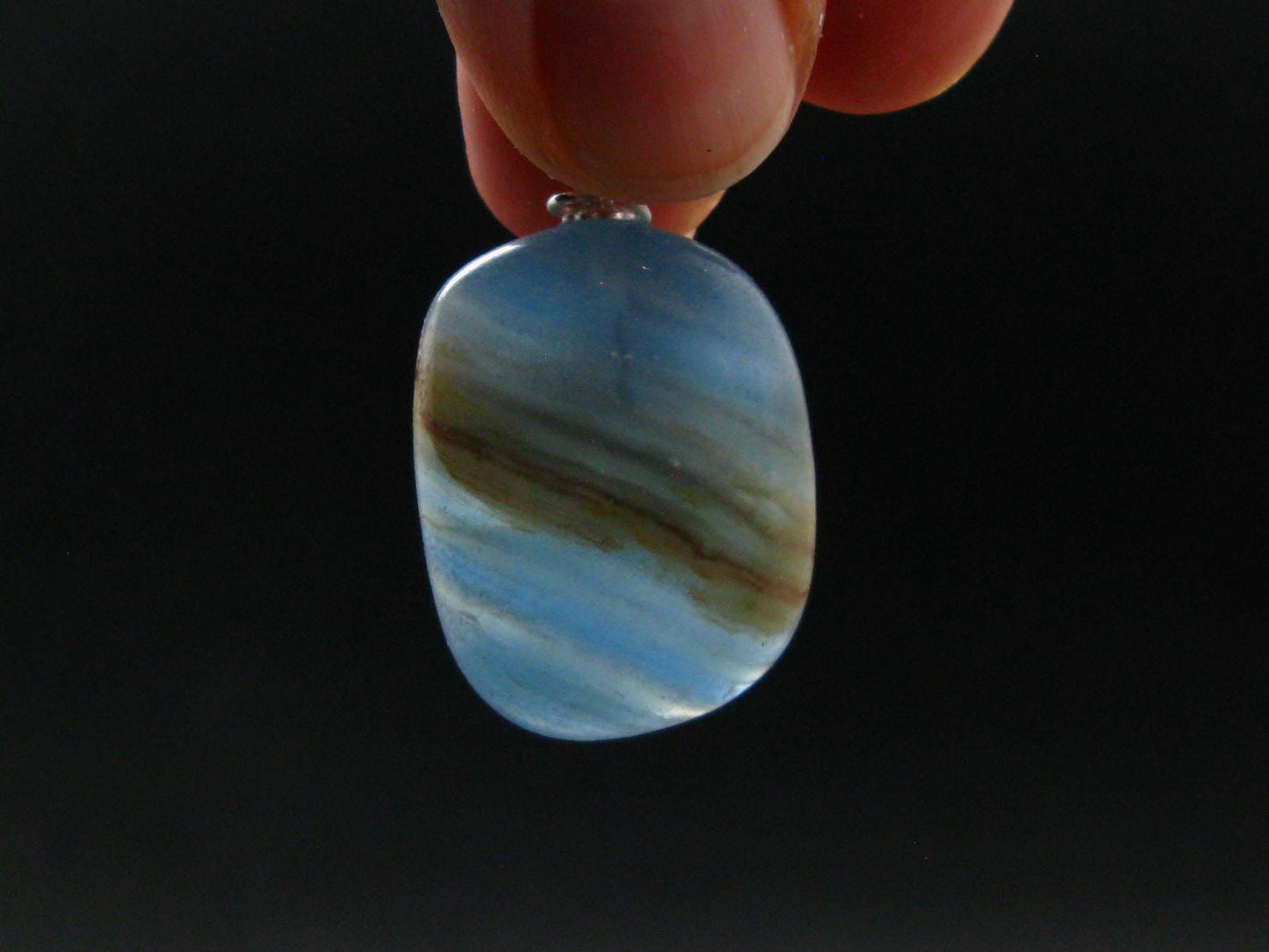 Lemurian Aquatine Blue Calcite Silver Pendant from Argentina - 1.3" - 7.96 Grams