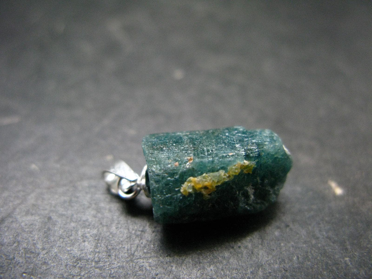 Unpolished Terminated Neon Blue Apatite Silver Pendant From Brazil - 0.9" - 2.47 Grams