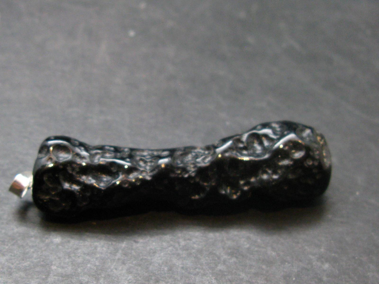 Tibetan Black Tektite Silver Pendant From Tibet - 2.2" - 9.47 Grams