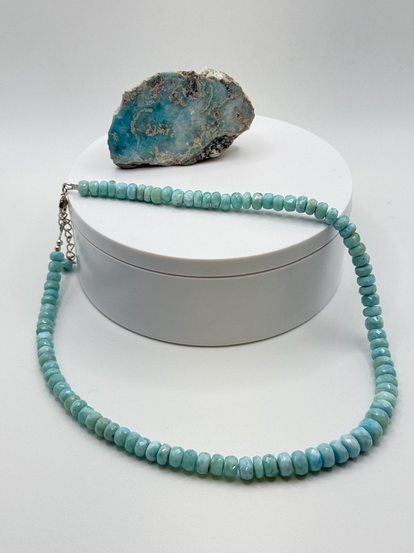 Larimar Round Bead Necklace Ocean Blue Gemstone Necklace Minimalist Jewelry Gift
