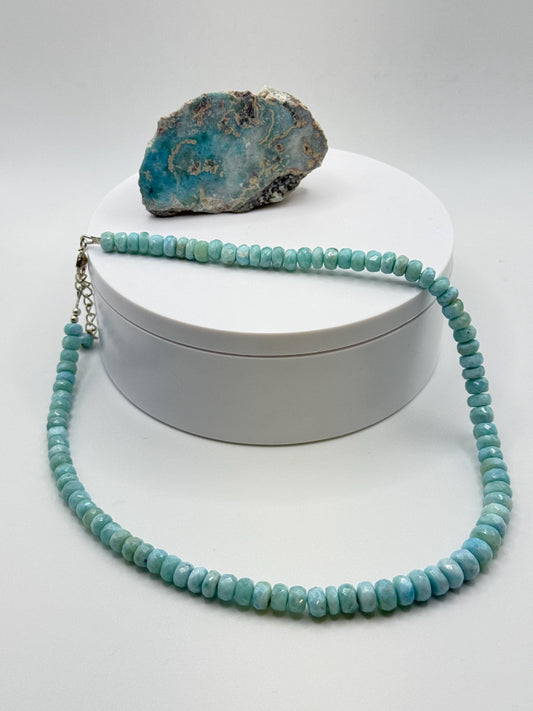 Larimar Round Bead Necklace Ocean Blue Gemstone Necklace Minimalist Jewelry Gift