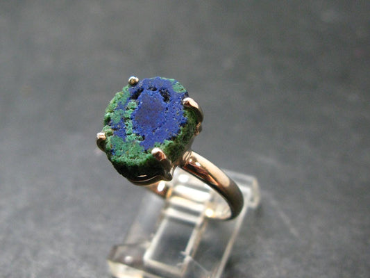 Natural Raw Deep Blue Azurite with Green Malachite Silver Ring From Mexico - Size 8 - 3.32 Grams