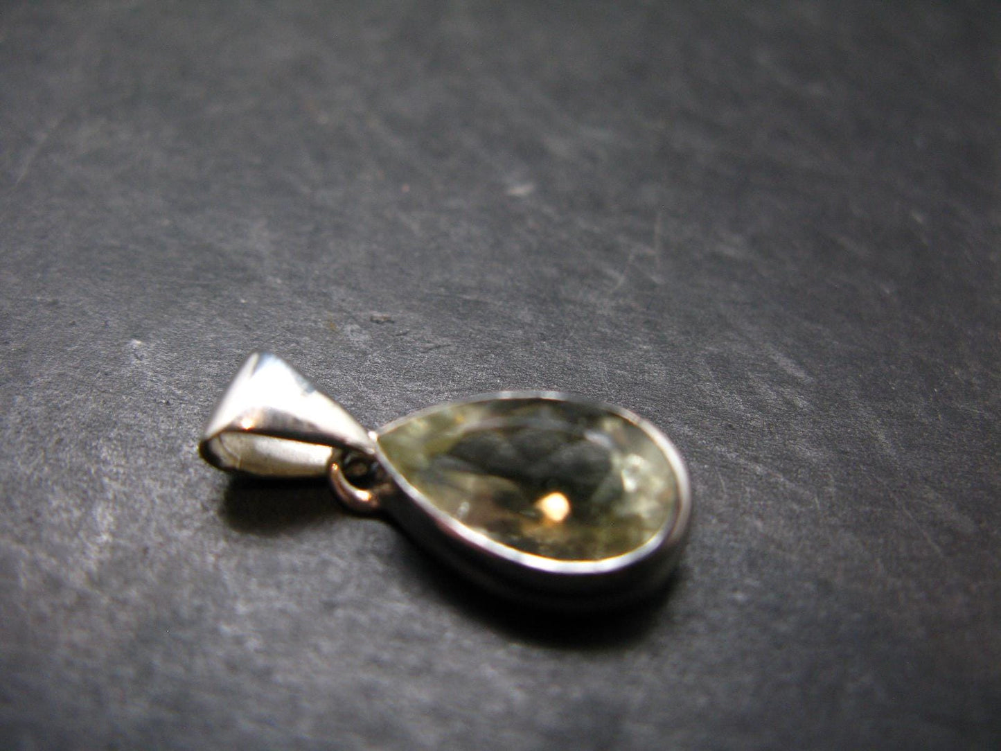 Gem Libyan Desert Glass Tektite Faceted Pendant Sterling Silver from Libya - 0.9" - 2.20 Grams