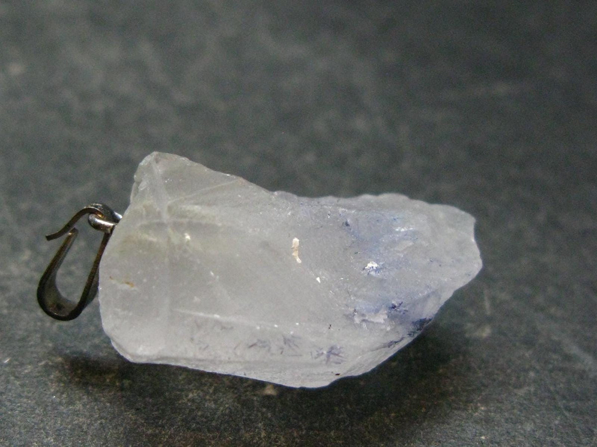 Dumortierite In Terminated Quartz Crystal Silver Pendant From Brazil - 1.2" - 5.35 Grams