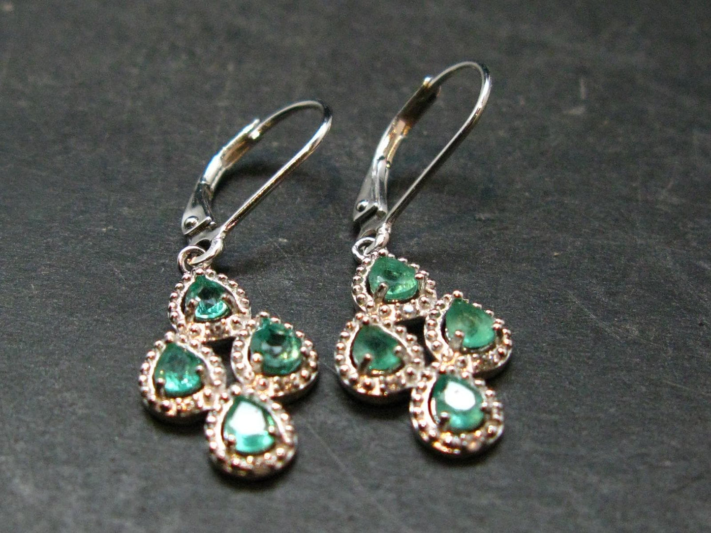 Gem Emerald Faceted Silver Earrings From Colombia - 2.58 Grams Total
