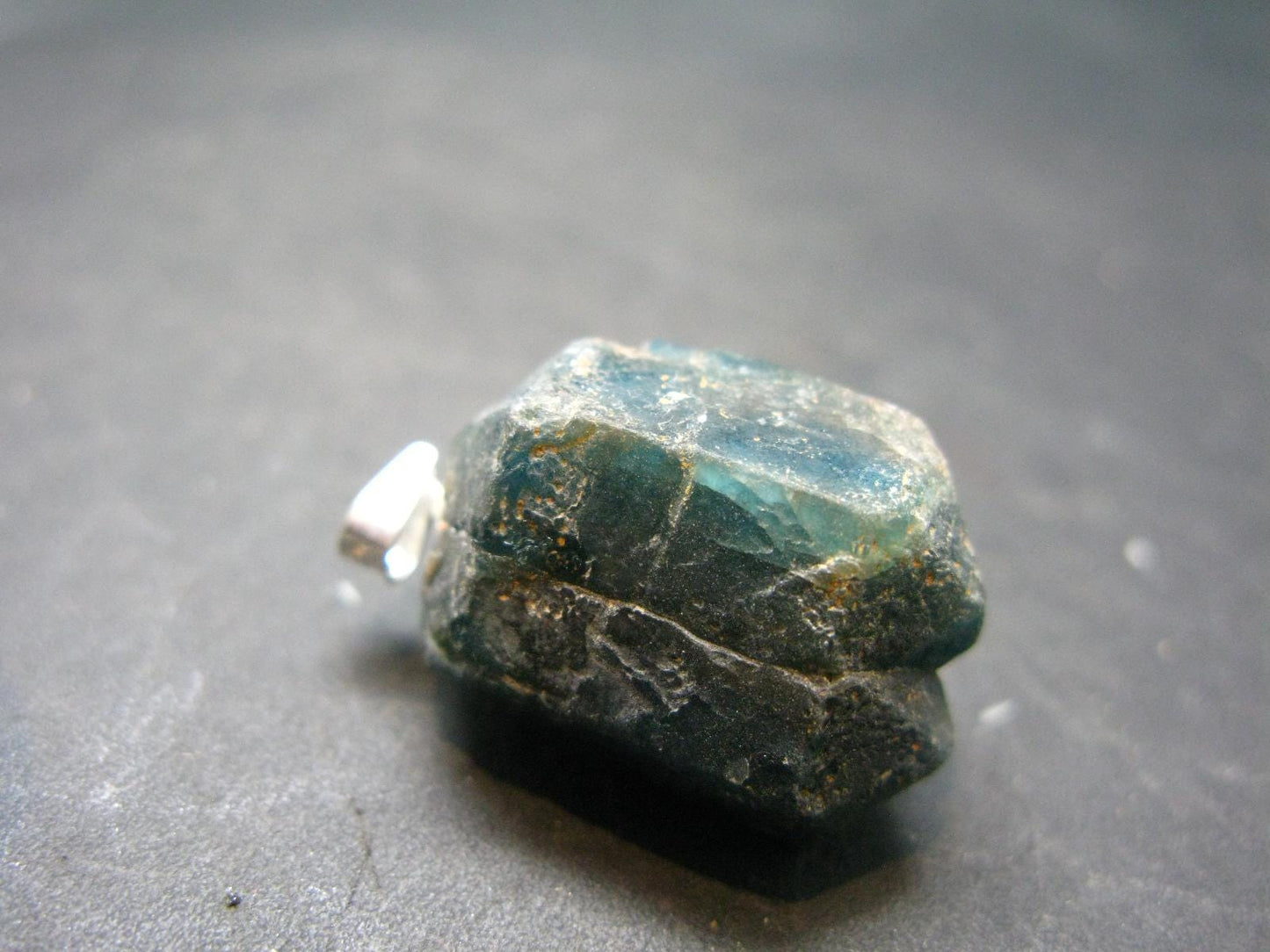 Unpolished Terminated Neon Blue Apatite Silver Pendant From Brazil - 2.6" - 10.49 Grams