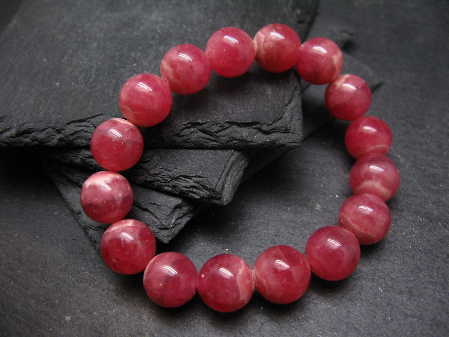 Rhodochrosite Genuine Bracelet ~ 7 Inches ~ 12mm Round Beads