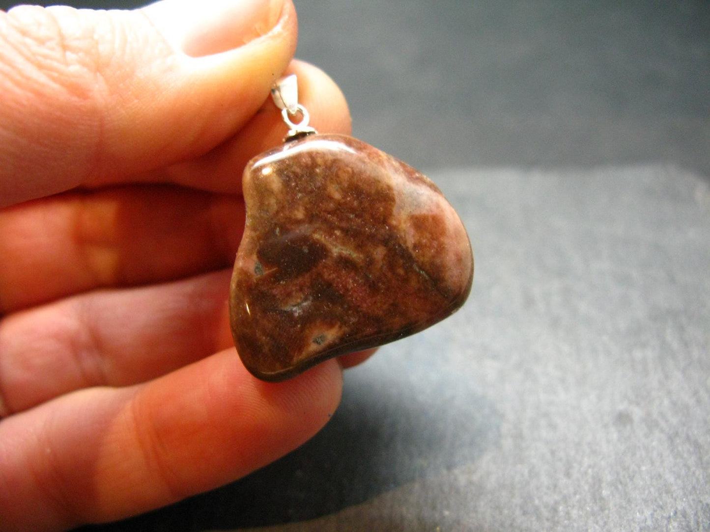 Rare Tumbled Brownish Pink Bustamite Silver Pendant with Attractive Pattern From South Africa - 1.1" - 9.47 Grams