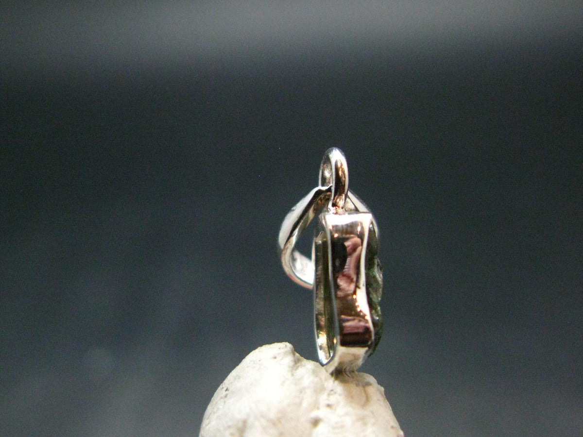 Moldavite Tektite Silver Pendant from Czech Republic - 0.8" - 1.14 Grams