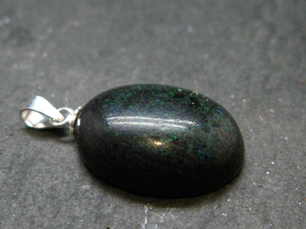 Rare Black Opal Sterling Silver Pendant From Australia - 1.1" - 2.51 Grams