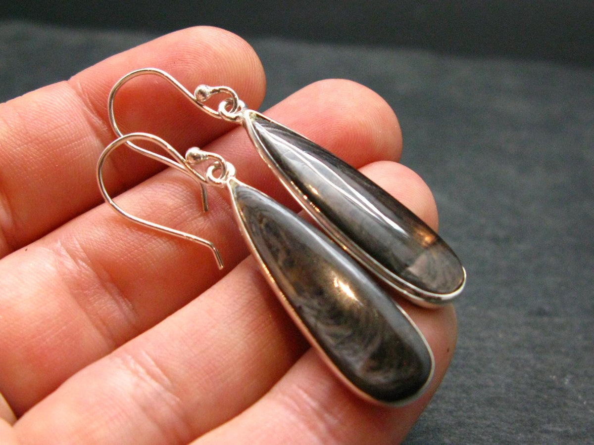 Tumbled Hypersthene Silver Earrings From Canada - 1.9" - 5.25 Grams