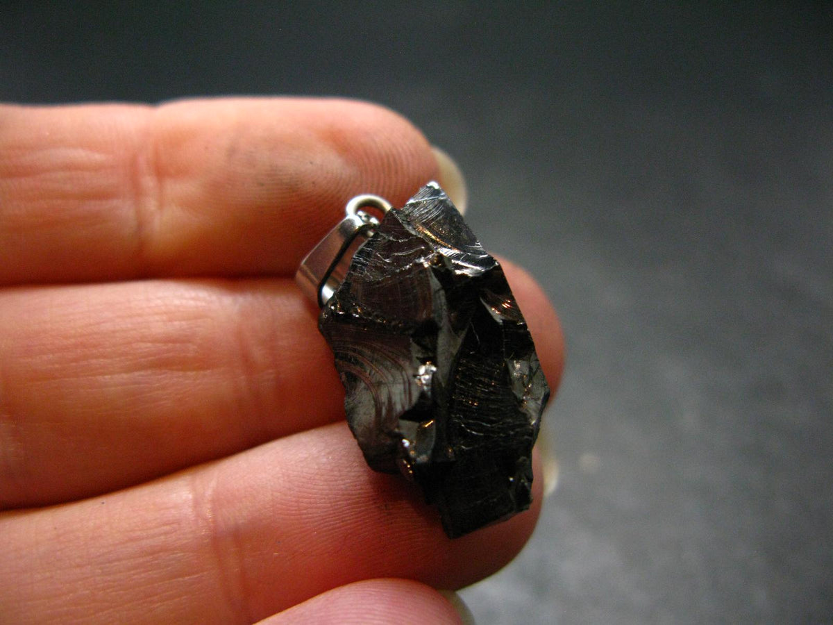 Unpolished Elite Shungite Silver Pendant from Russia - 1.1" - 1.94 Grams