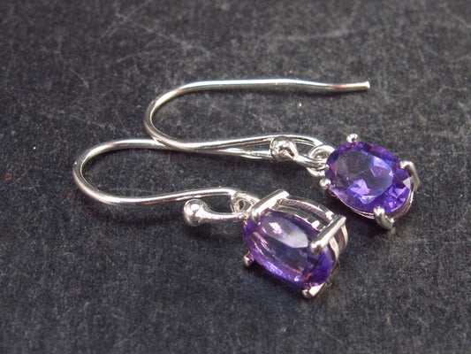 Orchid St. Valentine Gem!! Oval Shaped Faceted Natural Amethyst 925 Sterling Silver Drop Earrings - 0.8" - 1.3 Grams