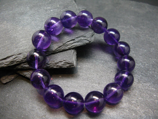 AAA Grade Amethyst Gem Genuine Bracelet ~ 7 Inches ~ 13mm Round Beads