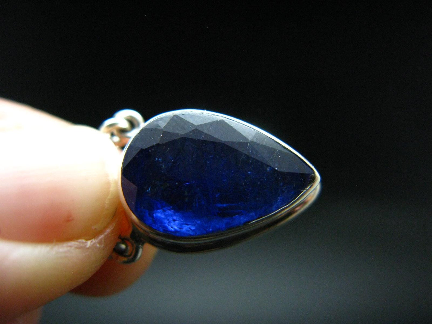 Large Natural Intense Color Faceted Tanzanite Zoisite Sterling Silver Pendant with Silver Chain from Tanzania - 0.7" - 6.38 Grams