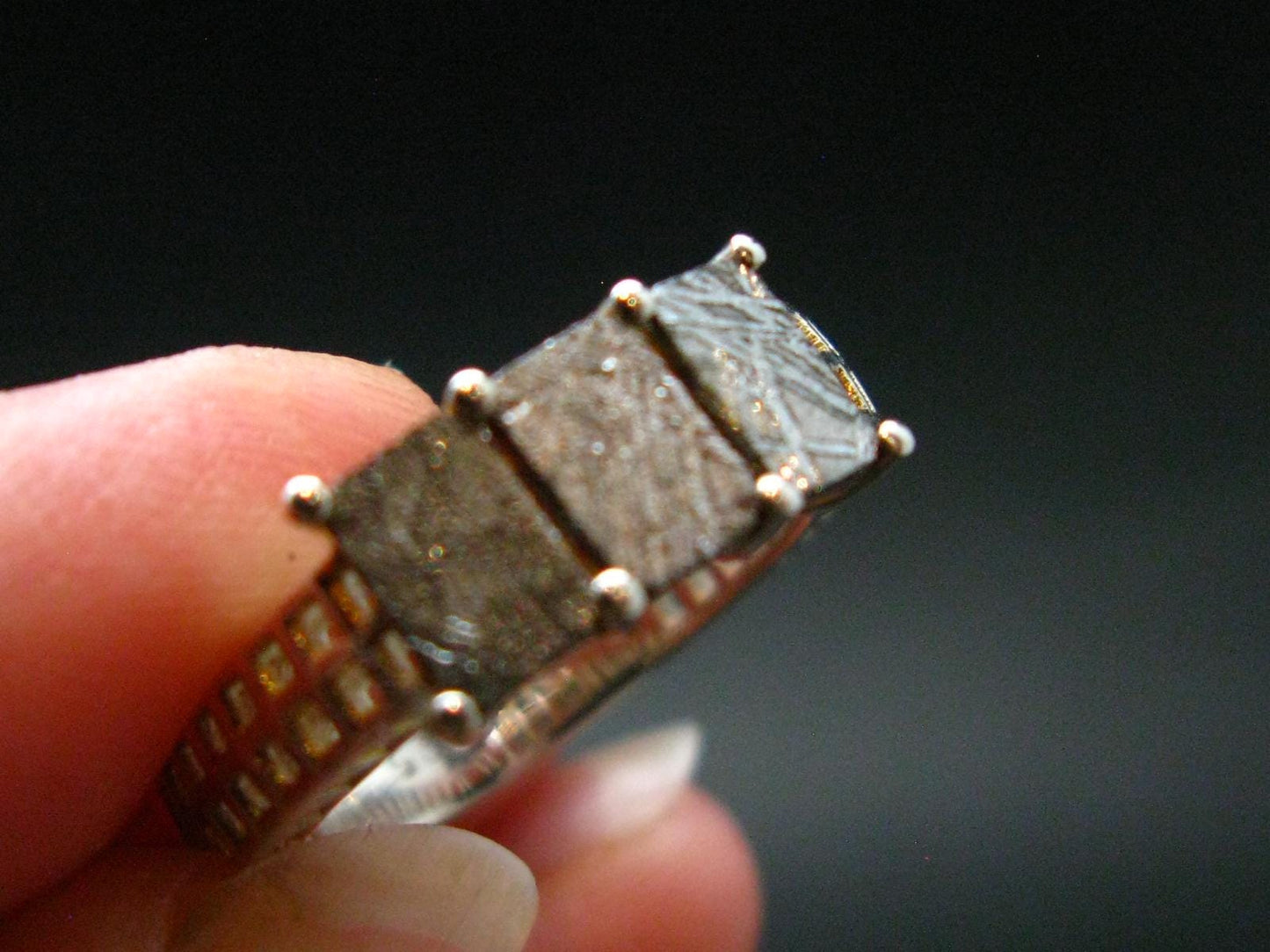 Muonionalusta Meteorite Sterling Silver Ring from Sweden - 3.16 Grams - Size 6