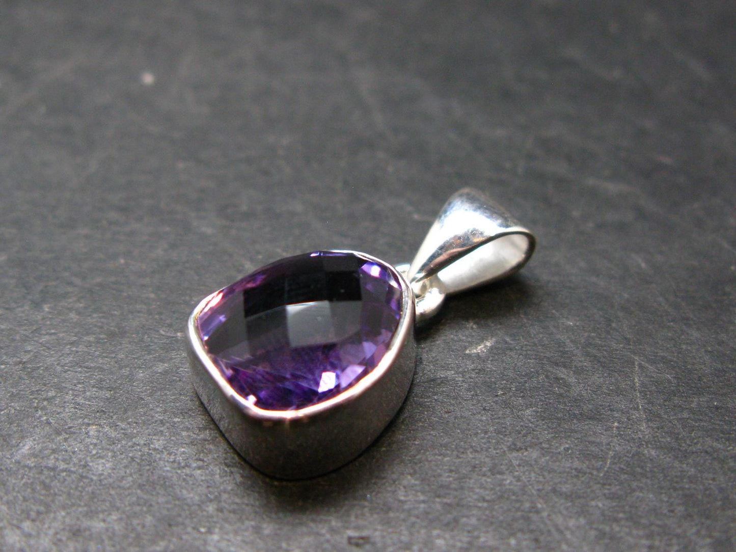 Large Genuine Rich Purple Amethyst Sterling Silver Pendant From Brazil - 0.9" - 3.32 Grams