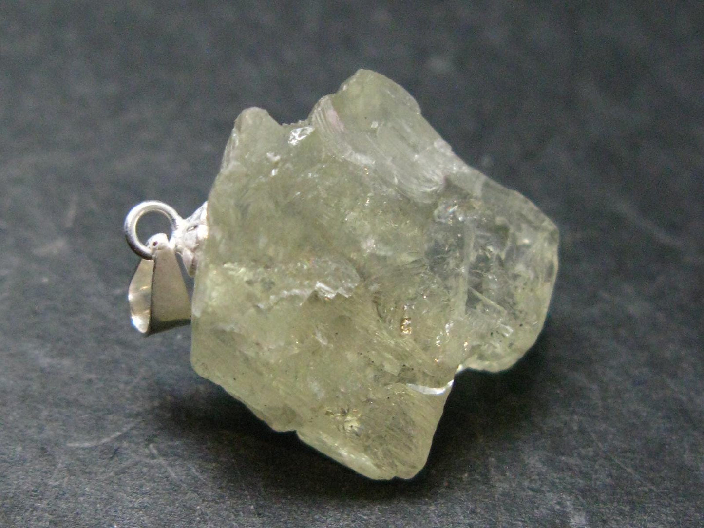 Hiddenite Green Gem Spodumene Silver Pendant Crystal From Brazil - 1.0" - 6.14 Grams