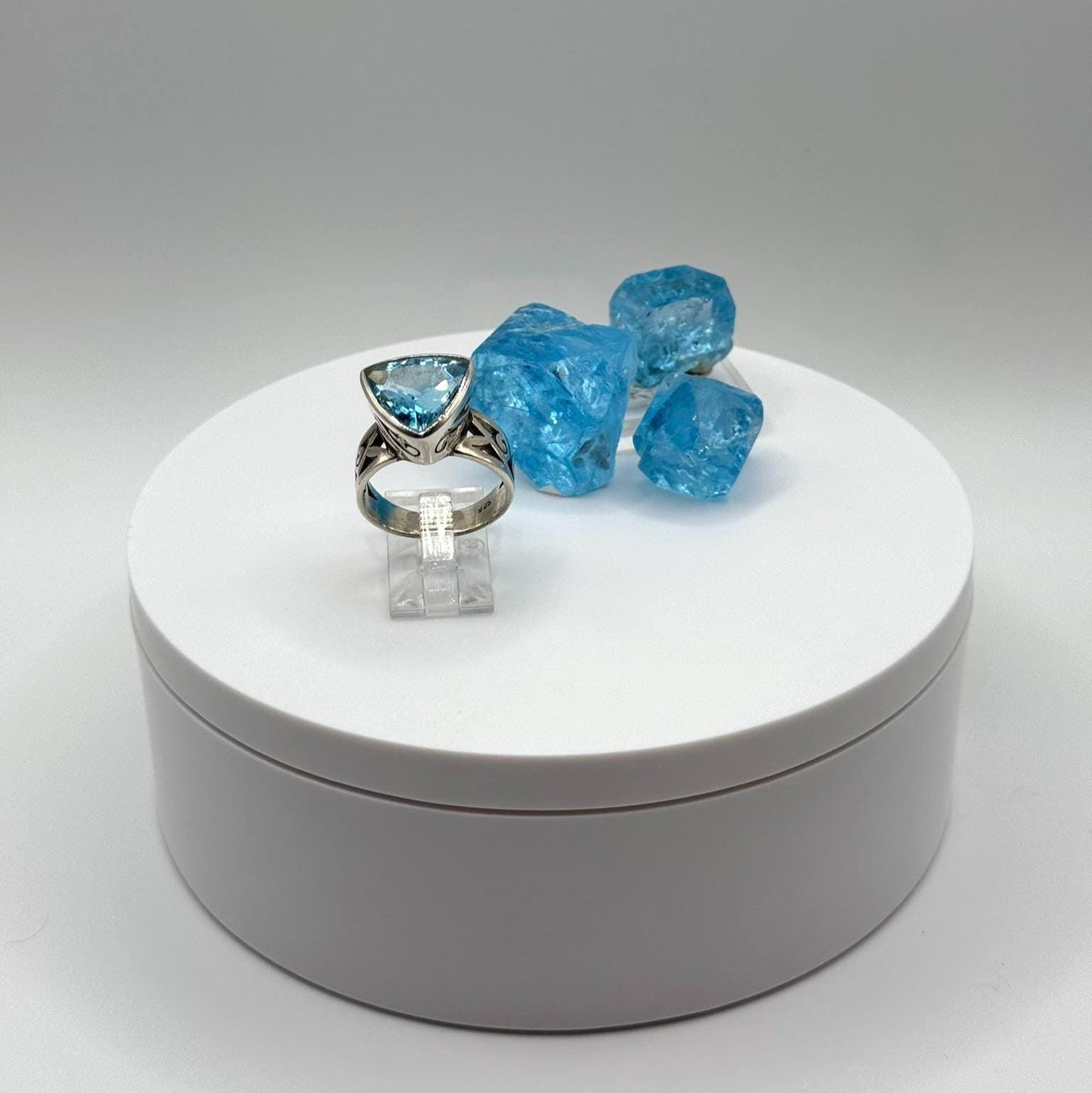 Swiss Blue Trillion-Cut Statement Ring in Sterling Silver - Size 8.5