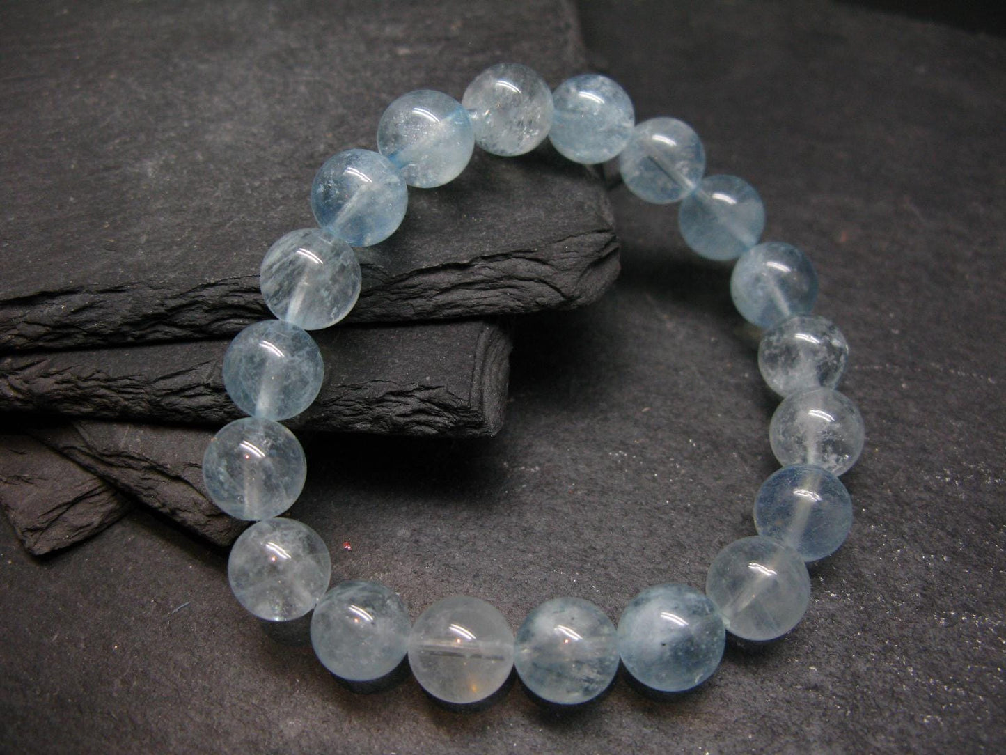 Aquamarine Genuine Bracelet ~ 7 Inches ~ 10mm Round Beads