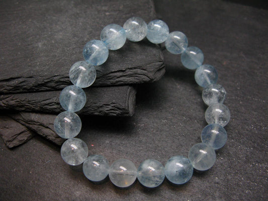Aquamarine Genuine Bracelet ~ 7 Inches ~ 10mm Round Beads