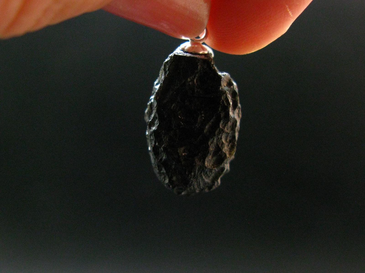Tibetan Black Tektite Silver Pendant From Tibet - 1.0" - 3.87 Grams