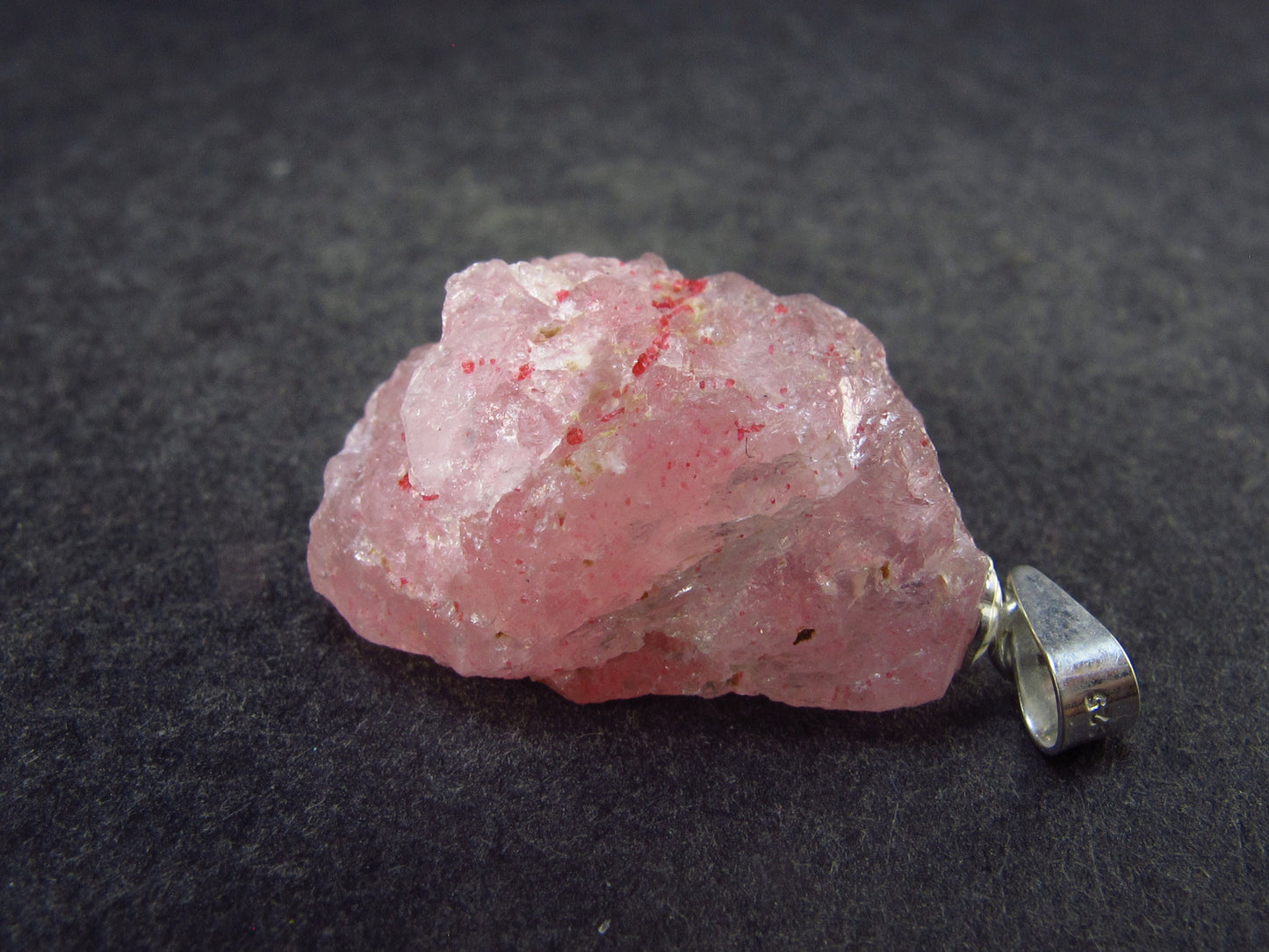 Strawberry Quartz Silver Pendant From Brazil - 1.1" - 3.89 Grams