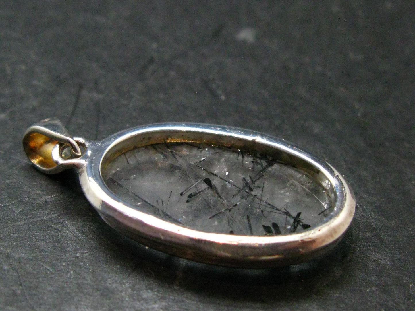 Large Tourmalinated Quartz Crystal Silver Pendant From Brazil - 1.6" - 7.33 Grams