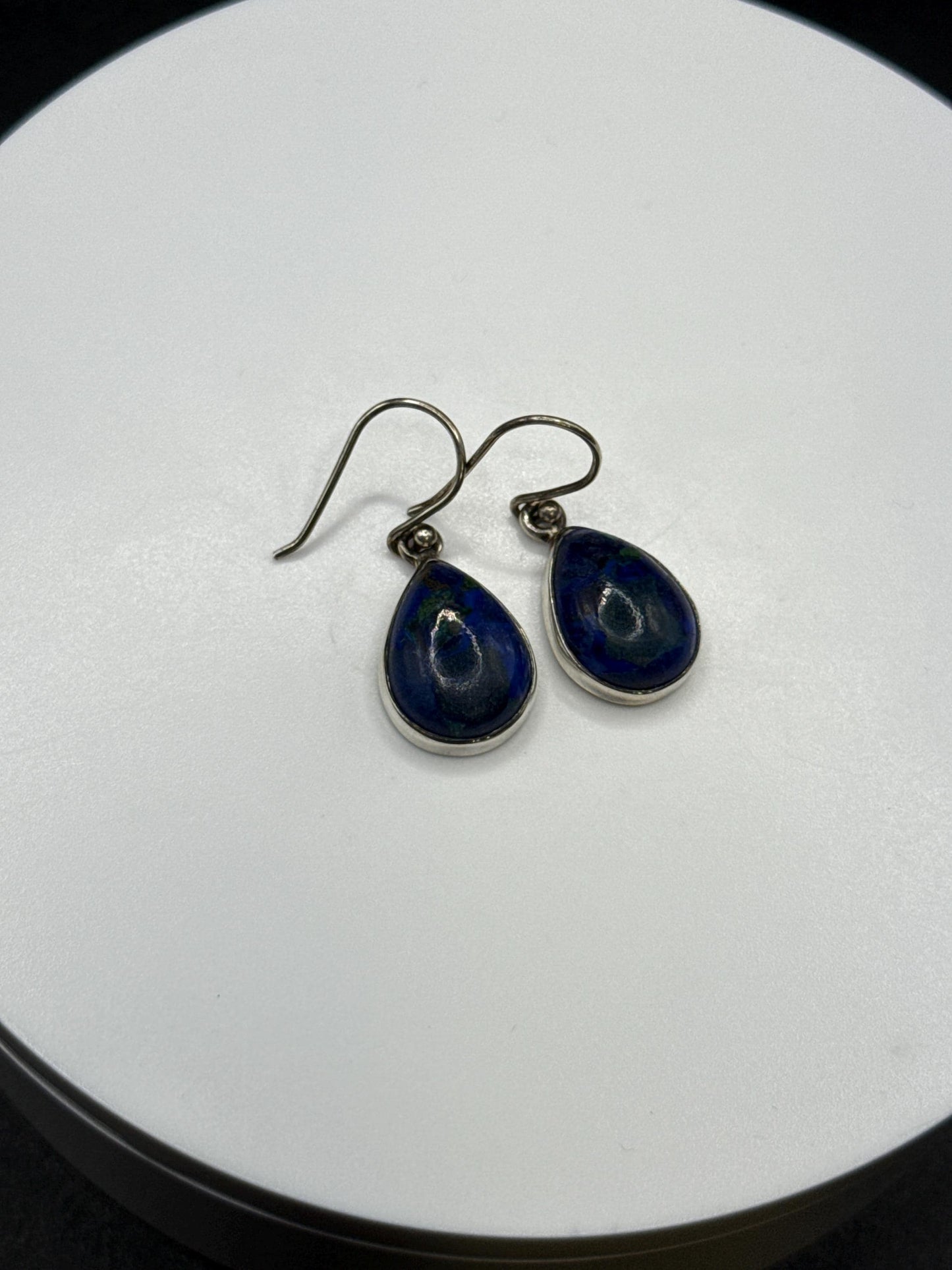 Azurite Teardrop Earrings | Sterling Silver Dangle | Blue Crystal Jewelry