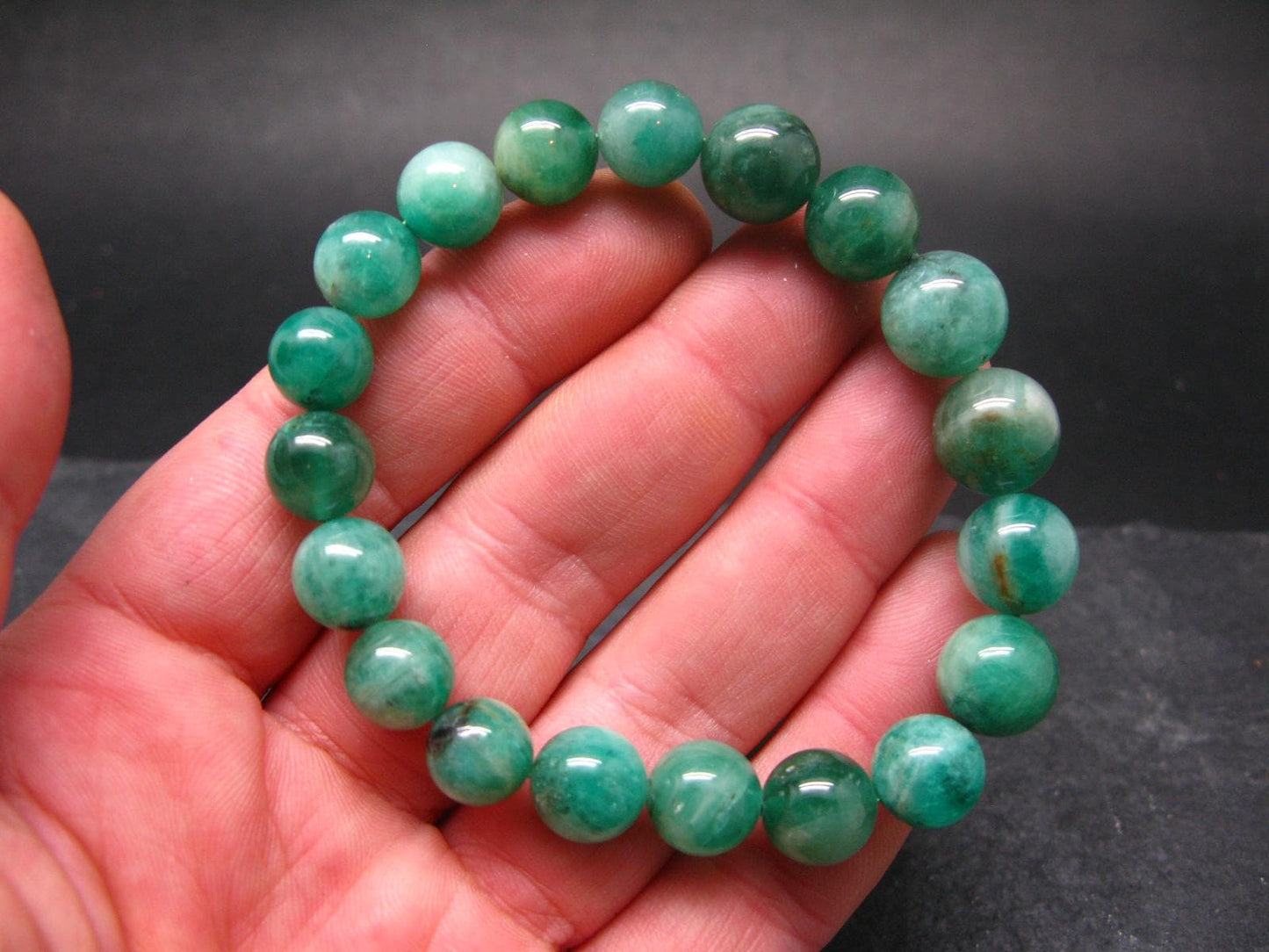 Emerald Gem Genuine Bracelet ~ 7 Inches ~ 10mm Round Beads