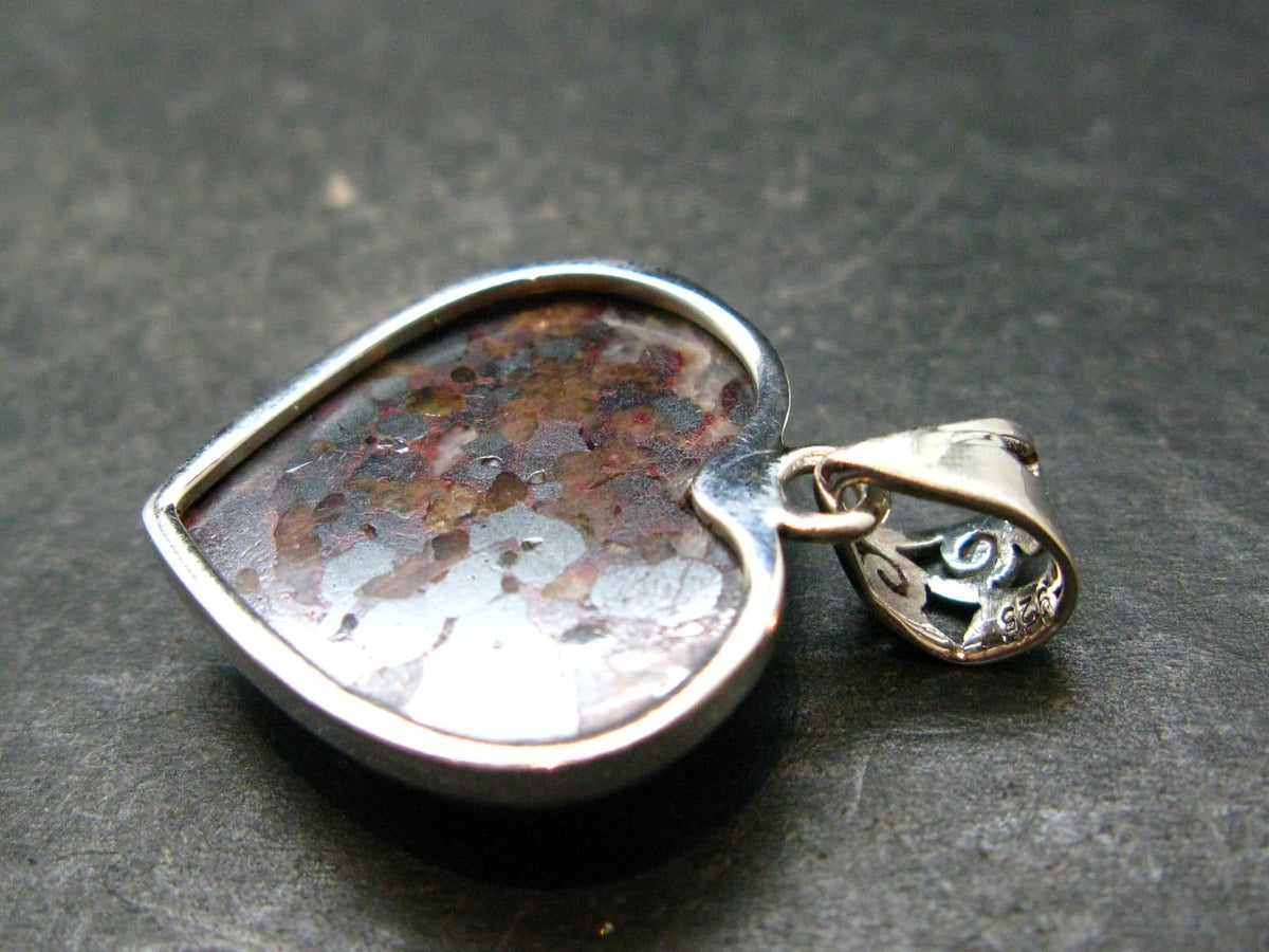 Zincite Franklinite Willemite Silver Heart Pendant From USA - 1.2" - 9.09 Grams