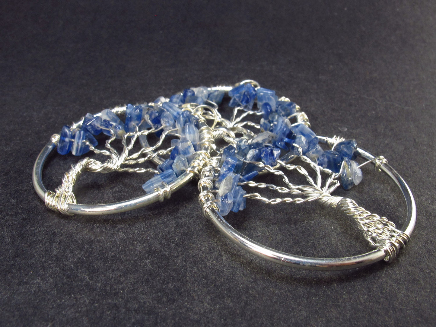 Set of 3 Natural Blue Kyanite Tree of Life Pendants