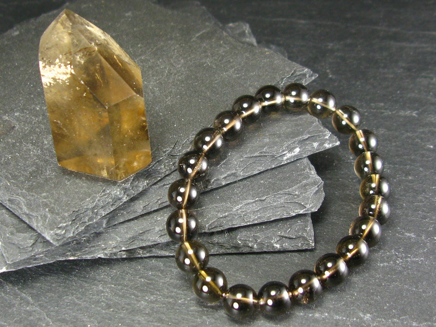 Smoky Quartz Genuine Bracelet ~ 7 Inches ~ 8mm Round Beads