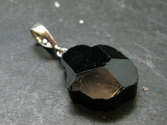 Black Tourmaline Schorl Silver Pendant From Brazil - 1.4" - 5.16 Grams