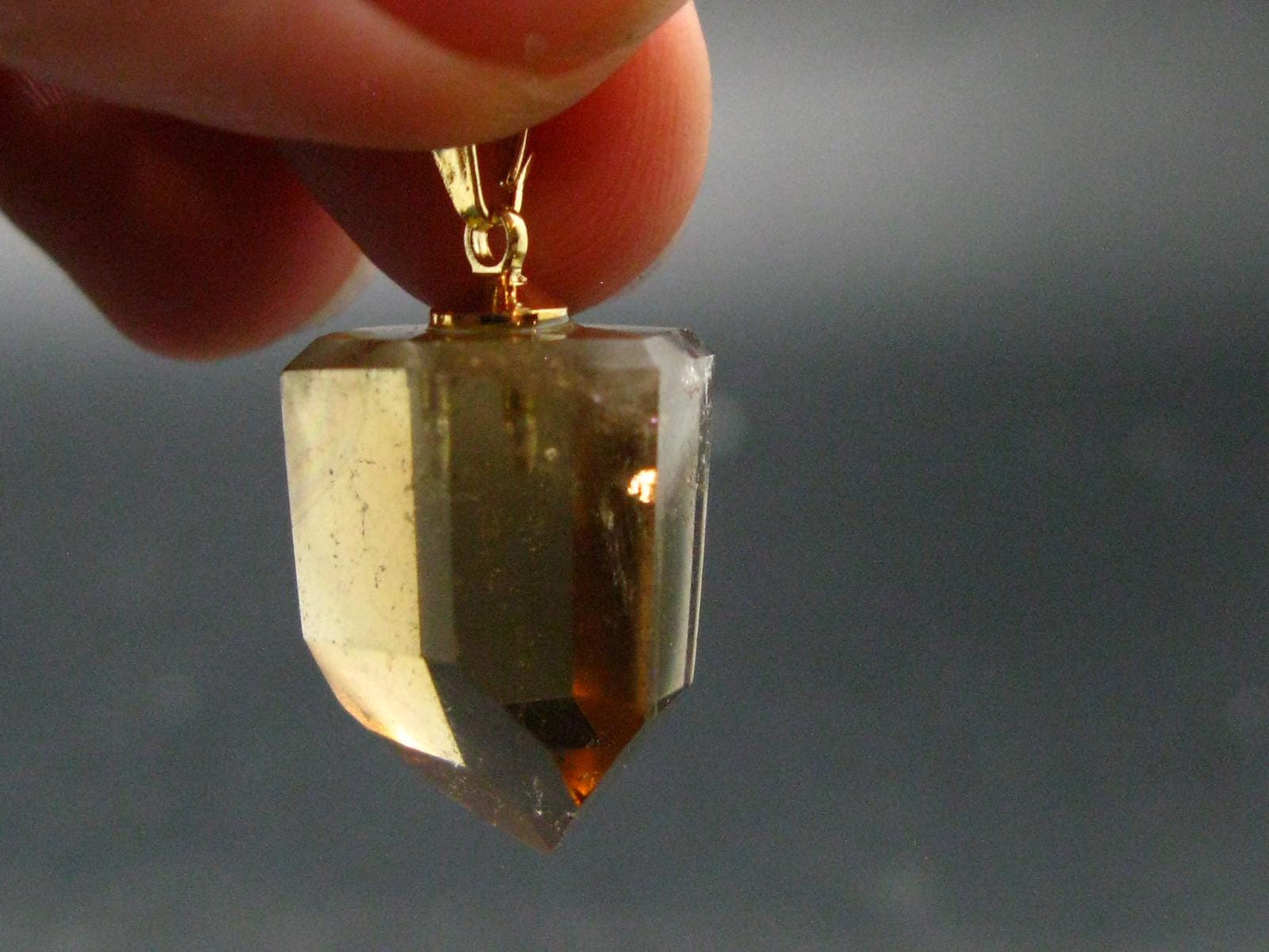 Natural Unheated Citrine Sterling Silver Gold Plated Pendant from Brazil - 1.1" - 5.63 Grams