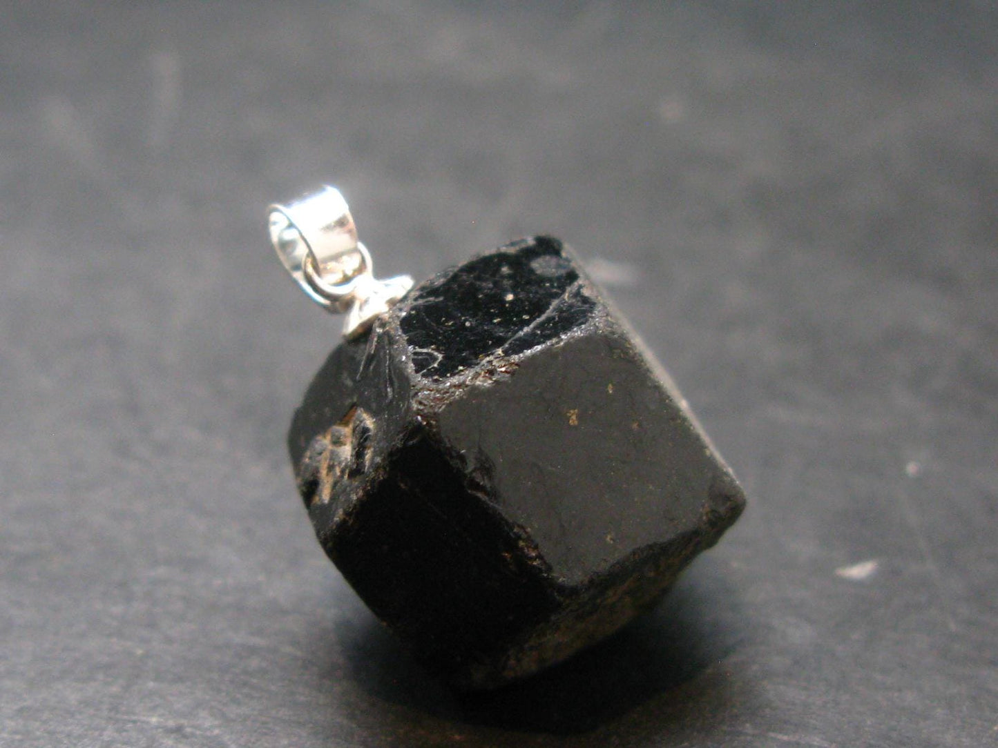 Sharp Black Melanite Andradite Garnet Silver Pendant From Mali - 0.9" - 8.71 Grams