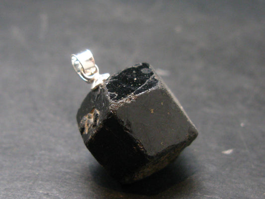 Sharp Black Melanite Andradite Garnet Silver Pendant From Mali - 0.9" - 8.71 Grams